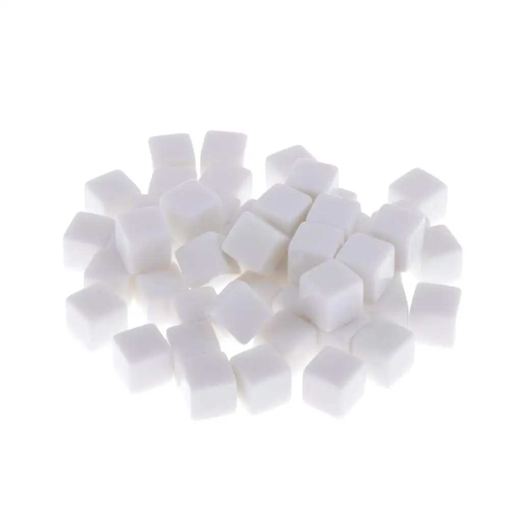 50pcs Blank Dice Cubes, 14mm Six Sided Write On Dice Blocks for Crafts, Puzzle Making, Board Games, Math Teaching - White