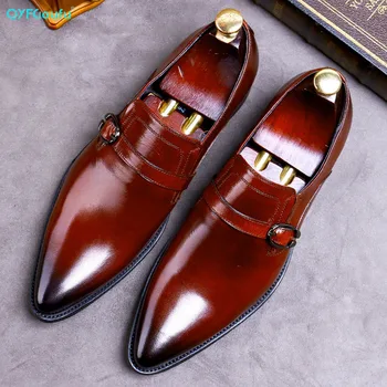 

QYFCIOUFU New Men Dress Shoes Fashion Pointed Toe Buckle Slip On Groom Wedding Shoes Men's Office Shoes Banquet And Prom Shoes