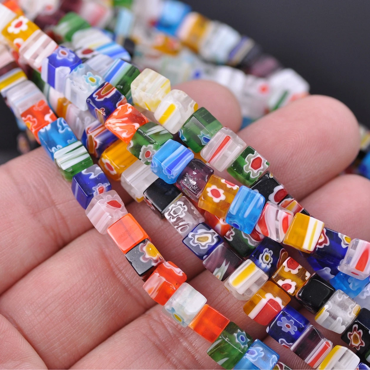 New 50Pcs Flat Shaped Millefiori Glass Loose Spacer Beads Jewelry Making DIY 6mm