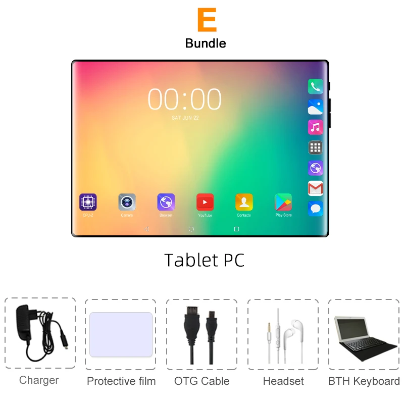 Комплект 5 CiGe 10,1 'Планшеты Android 9,0 модель mtk8752 Octa Core Ram 6GB rom 128GB Dual SIM для фотоаппарата, планшета, ПК Wifi gps bluetooth телефонный звонок - Комплект: Комплект 5