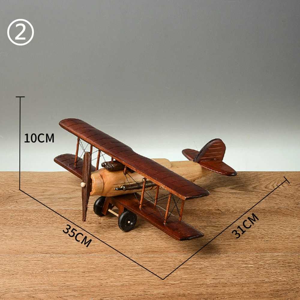Wooden Vintage Handmade Airplane Scale Model Ornaments Decor Creative Home Desktop Retro Aircraft Decoration Toy Gift Collection