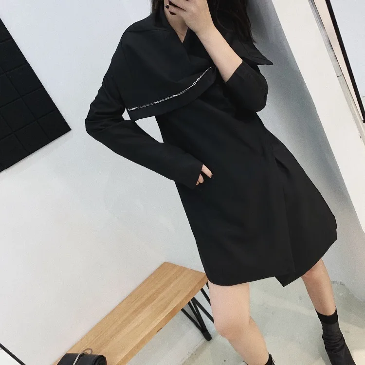 TVVOVVINLoose Fit черная ассиметричная куртка на молнии Новая женская куртка с отворотом и длинным рукавом модная универсальная осенне-зимняя коллекция F790