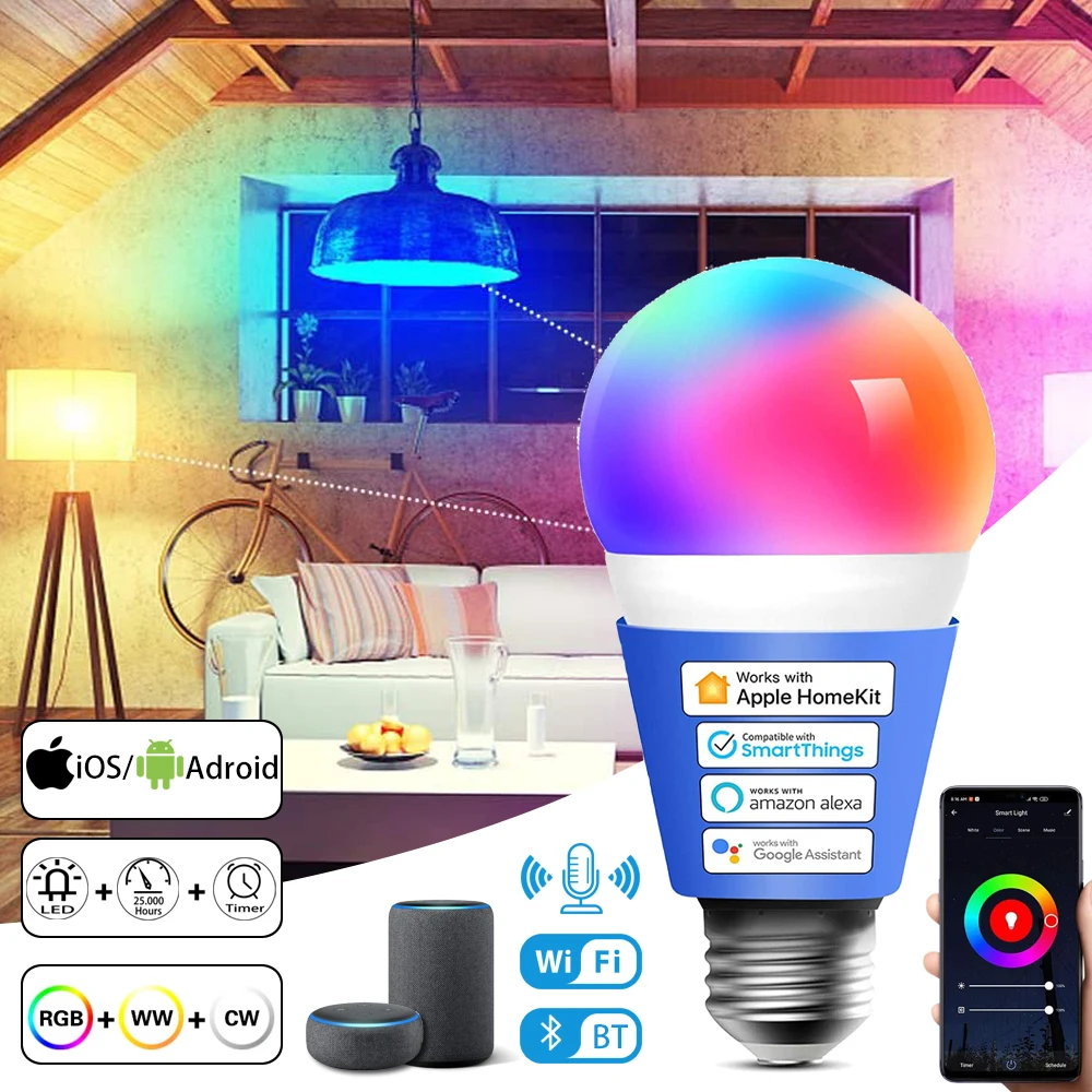 

B22 E27 LED Bulb 5w 10w 15w 16 Color Changing RGB Magic Smart Light Bulbs 85-265v 120v 220v Light Spotlight + IR Remote Contro