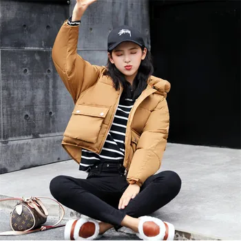 

Winter Parkas Women Short Cotton Jacket 2019 Fashion Thick Warm Coat Large Size Solid Color Hooded Female Cotton Jackets JIU014