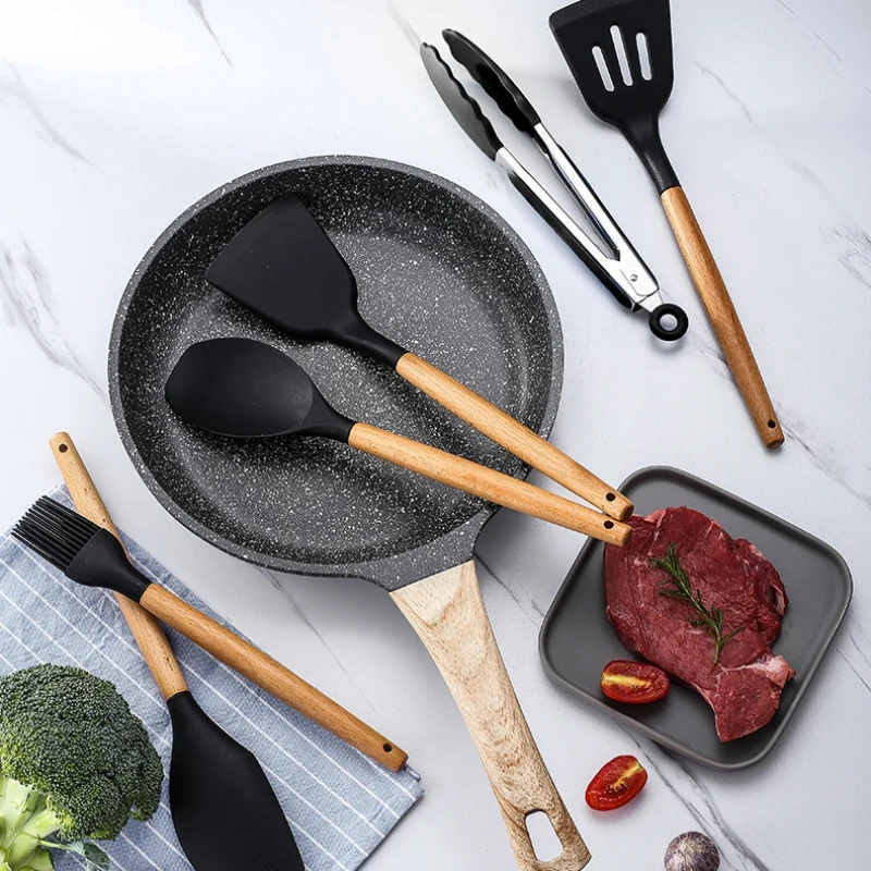 Силиконовые кухонные принадлежности набор Heathy антипригарное жаропрочное натуральное дерево ручка для приготовления пищи обеденный гаджет наборы