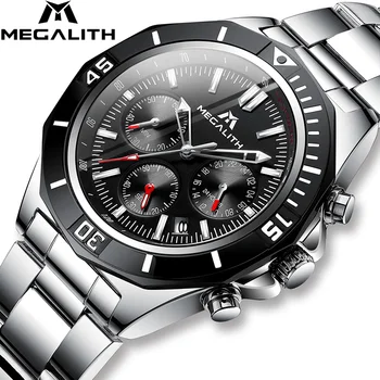 

MEGALITH Watches Men 2019 New Quartz Watch Stainless Steel Strap Business Wristwatch Chronograph Date RelóGio Masculino 8206
