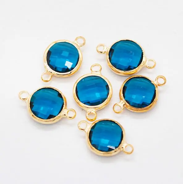 capri blue 12p10мм, 12 мм, круглые стразы, ограненные, в рамке, стеклянные подвески, ожерелье, соединитель, серьги, фурнитура, 2 петли, ювелирное изделие, позолоченные бусины - Цвет: capri blue