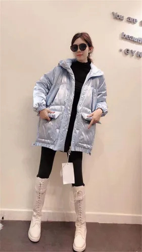 Sky blue Женская одежда на белом утином пуху, новинка, Зимняя мода, большие карманы, свободный крой, длинный пуховик с капюшоном, женская зимняя куртка - Цвет: Sky blue