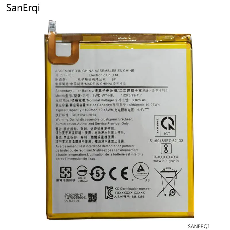 

For Samsung Battery SWD-WT-N8 For Galaxy Tab A T295 T290 Tablet Battery 5100mAh