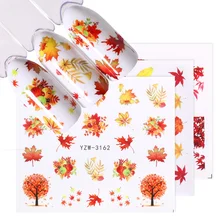 1 лист, наклейки для ногтей с осенними листьями, наклейки для ногтей, Осенние Водные Наклейки, желтое золото, обертывания в виде листьев мрамора, дизайн ногтей, сделай сам, украшение