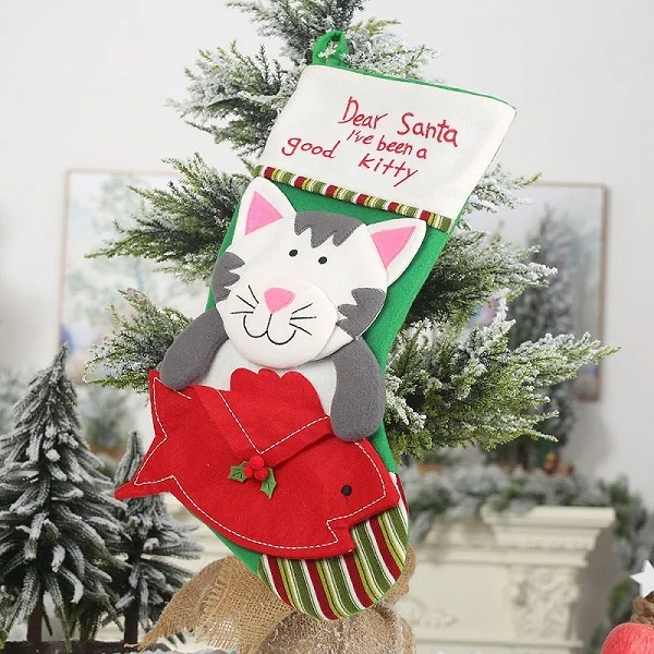 Новые Симпатичные кошки и собаки Navidad чулки с рождественской елкой украшения Подарочная сумка Рождественский Декор для детей конфеты подарочные сумки - Цвет: Cat