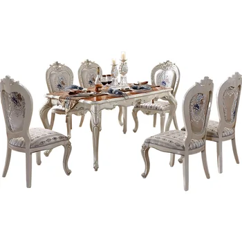 

european style classic 6 seater dining table set solid wood