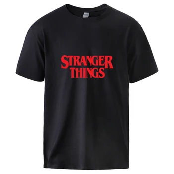 

Mens Stranger Things Print Tee shirts 2020 New Arrival Fashion Short Sleeve Tops Homme High Quality 100% Cotton Street Black Top