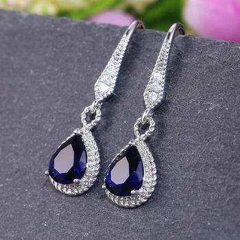 

Huitan Elegant Blue Water Drop Shape Dangle Earring for Women Evening Party Delicate Wedding Anniversary Gift for Lover Earrings