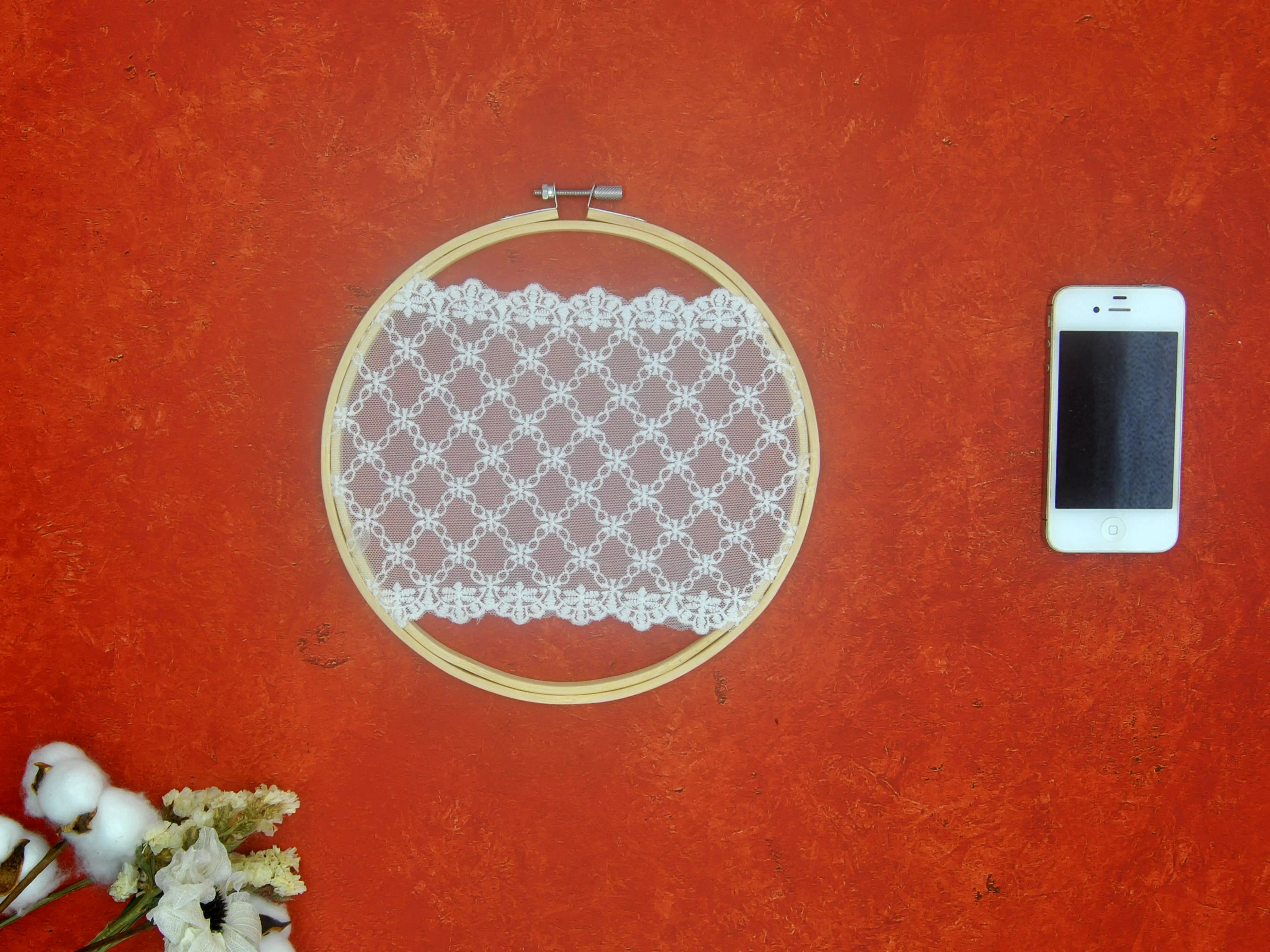 

Nature Round Wall hanging Dream Lace Catcher Wedding Background Bilateral double-layer soft mesh lace embroidery No.XXHB015
