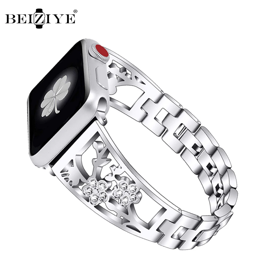 Алмазный из нержавеющей стали ремешок для наручных часов Apple Watch 38 мм 42 40 длина 44