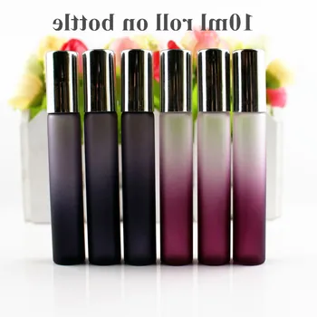 

50pcs/lot 10ml Roll On Glass Bottle Black / Purple Thin Glass Roll-On Vials 10cc Essential Oil Roller Perfumes Sample Bottle