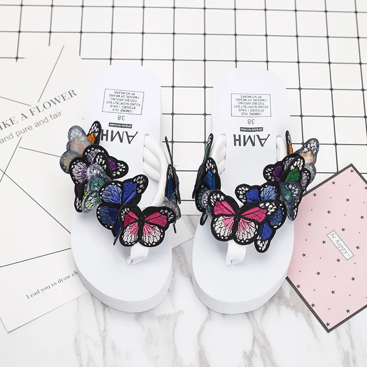

Korean-style New Style Handmade Slipper Butterfly Sandals Women's Summer Slanted Heel Anti-slip Casual Sandals Thick Bottomed Fl