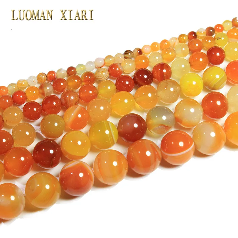 Orange stripe agate Прекрасный AAA натуральный камень Бусины тигровый глаз агат Lapis розовый кварц аметист для самостоятельного изготовления ювелирных изделий ожерелье браслет 4-12 мм - Цвет: Orange stripe agate