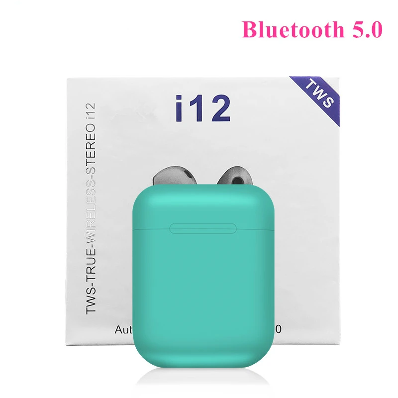 Новинка i12 Tws Беспроводные Bluetooth 5,0 мини наушники сенсорное управление наушники гарнитуры для Iphone Android PK i30 i60 i14 i18 tws - Цвет: Зеленый