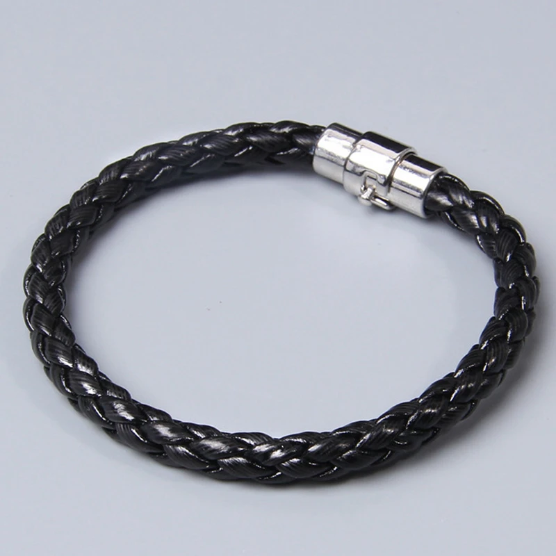 Men's Handmade Black Leather Rope Woven Bracelet Bangle metal Magnetic Connection Buckle simple jewelry gifts | Украшения и