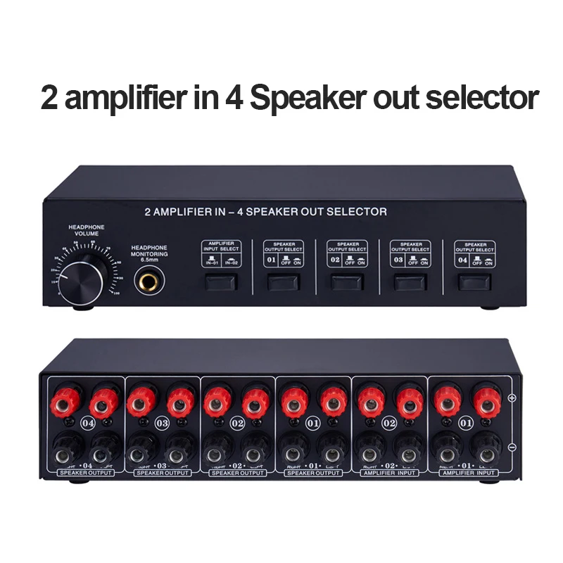 2IN4OUT Amplifier Passive Audio Switch Selector Speaker Splitter