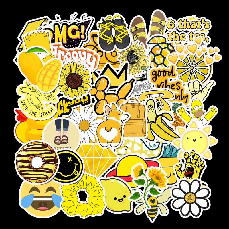 

50Pcs Yellow small fresh Sticker Pack Vinyl Waterproof Trendy Water Bottle Laptop Stickers Decal Graffiti Patches