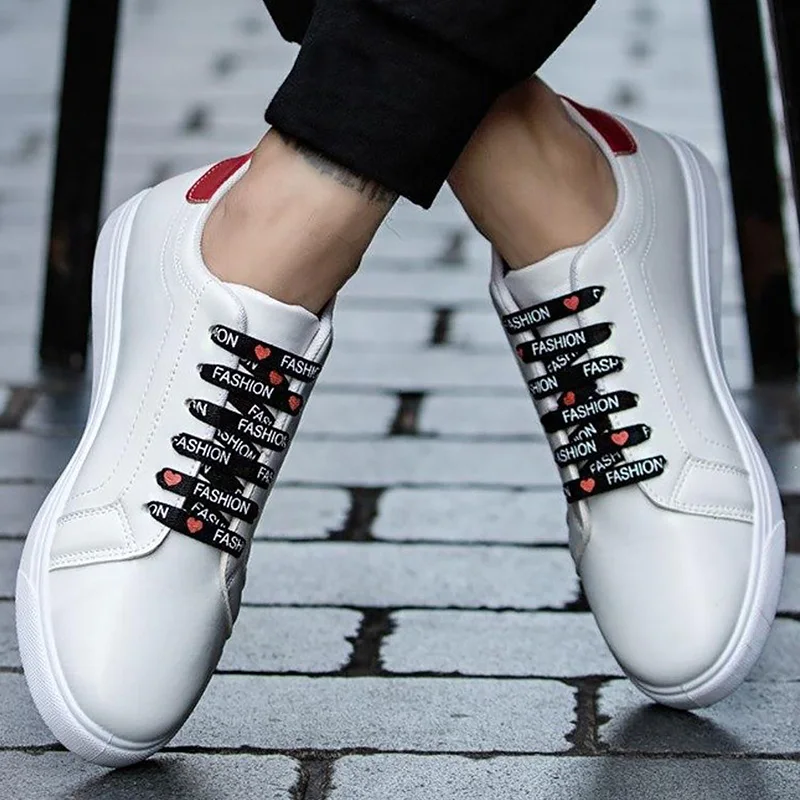 

New Arrival 2020 Boys White Vulc Shoes Men Patent Leather Sneaker With Black Lace Flat Mans Casual Soft Sneaker