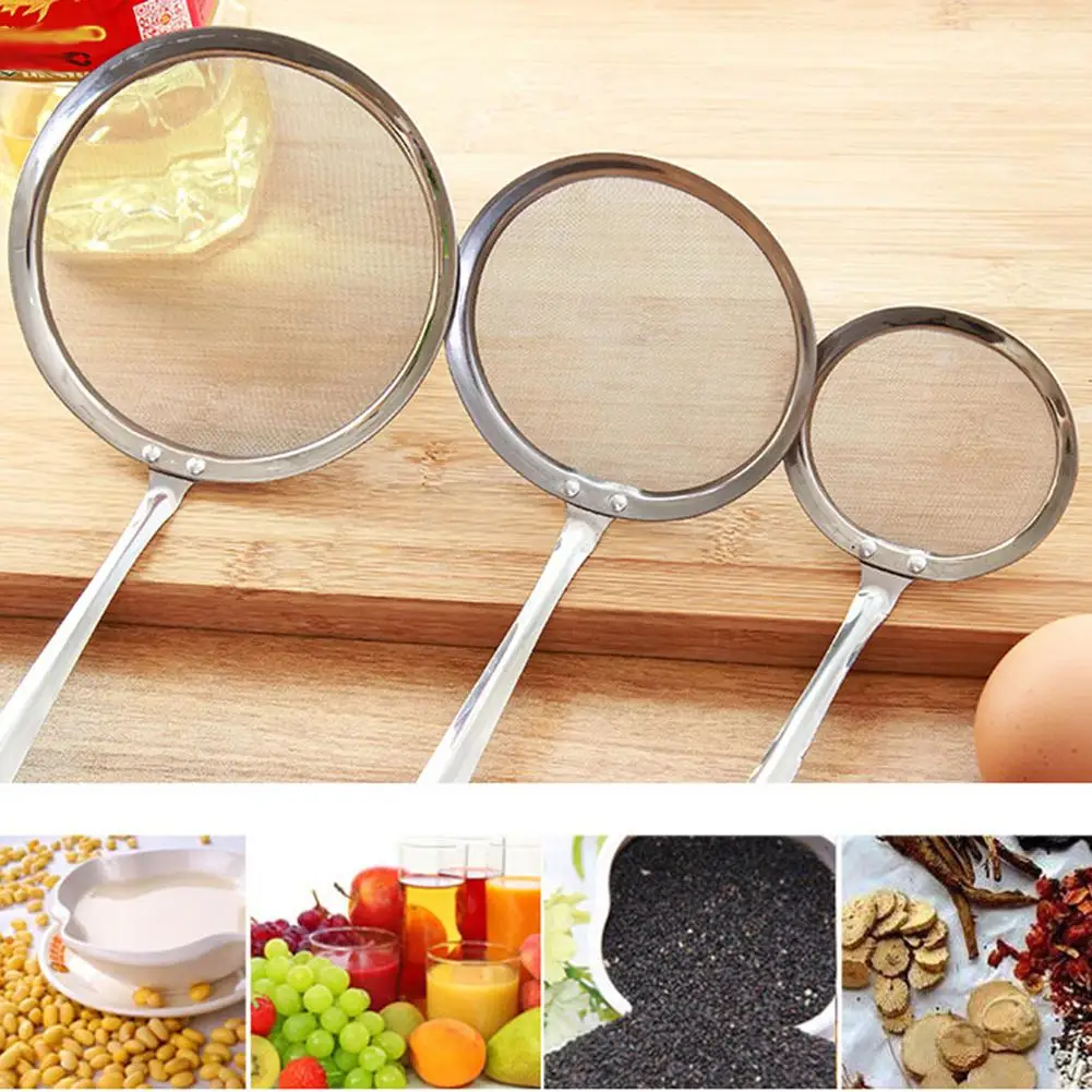 

Durable Stainless Steel Long Handle Mesh Strainer Food Water Oil Colander Strainer Mesh Fliter Sifter Kitchen Cooking Tools