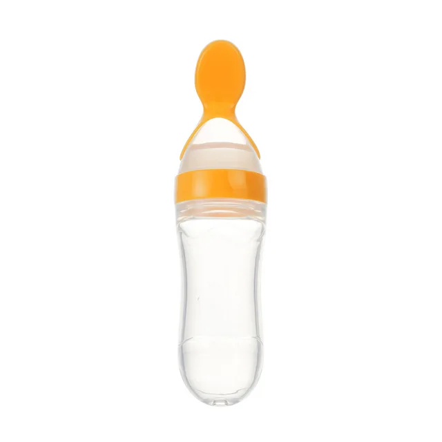 90ML Safe Newborn Baby Feeding Bottle Toddler Silicone Squeeze Feeding Spoon Milk Bottle Baby Training Feeder Food Supplement Orange Bottle