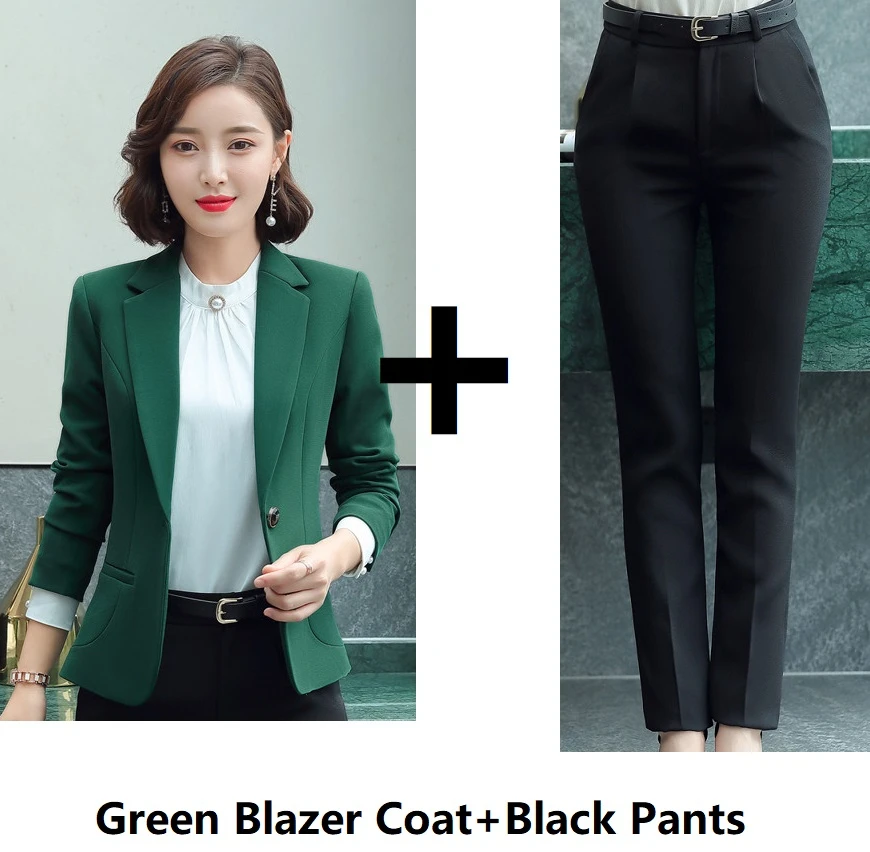 Green Pantsuits Официальные костюмы, дизайнерские брючные костюмы с пиджаком и брюками для женщин, деловая рабочая одежда, профессиональные блейзеры, новинка, фиолетовый - Цвет: Green Pantsuits