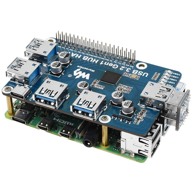 Placa de Expansão Usb Raspberry pi Hub Usb x Porta Usb 3.2 Portas Gen1 Motorista-chapéu Livre para Raspberry pi Modelo b 3b Plus 3b - Imagem 2