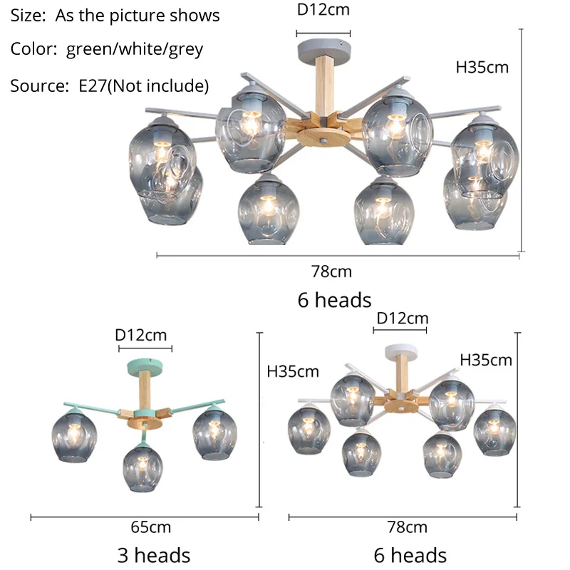 Креативная люстра в скандинавском стиле со стеклянным шариком для гостиной, спальни, деревянные люстры, E27 лампы, светильники для внутреннего освещения