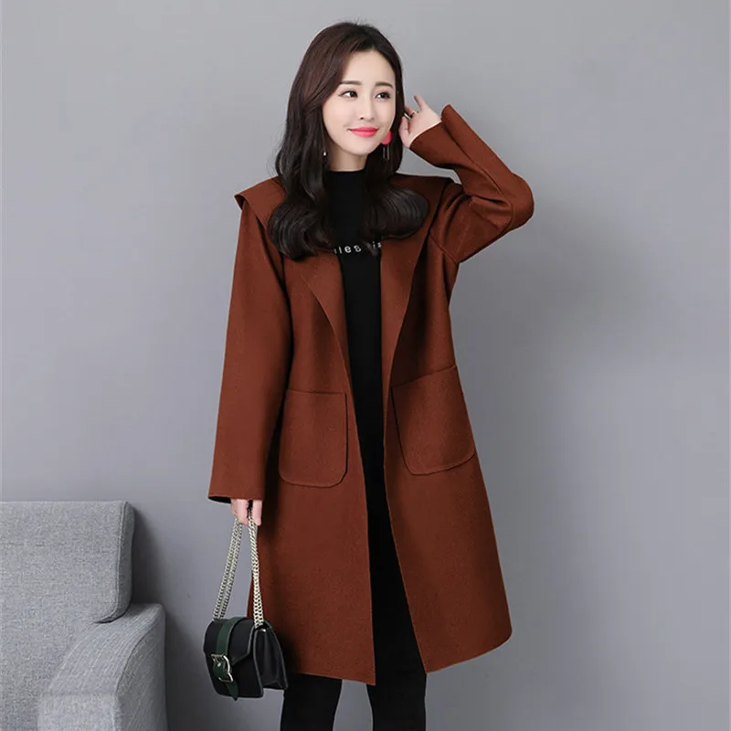 Autumn Winter Vintage Belt Cashmere Women Coats 2019 Korean Style Fashion Hooded Oversized Coats puffer coat with fur hood