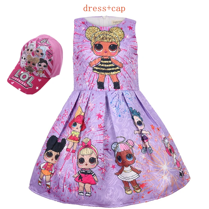 Kids Girls Lol Princess Dress Cute Elegant Children Clothes Summer Sleeveless Dolls Print Pleated Girls Dress Vestidos Costume
