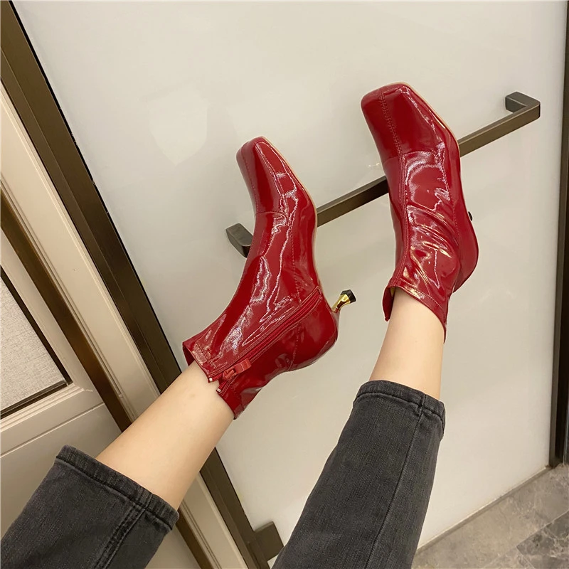 womens red patent leather boots