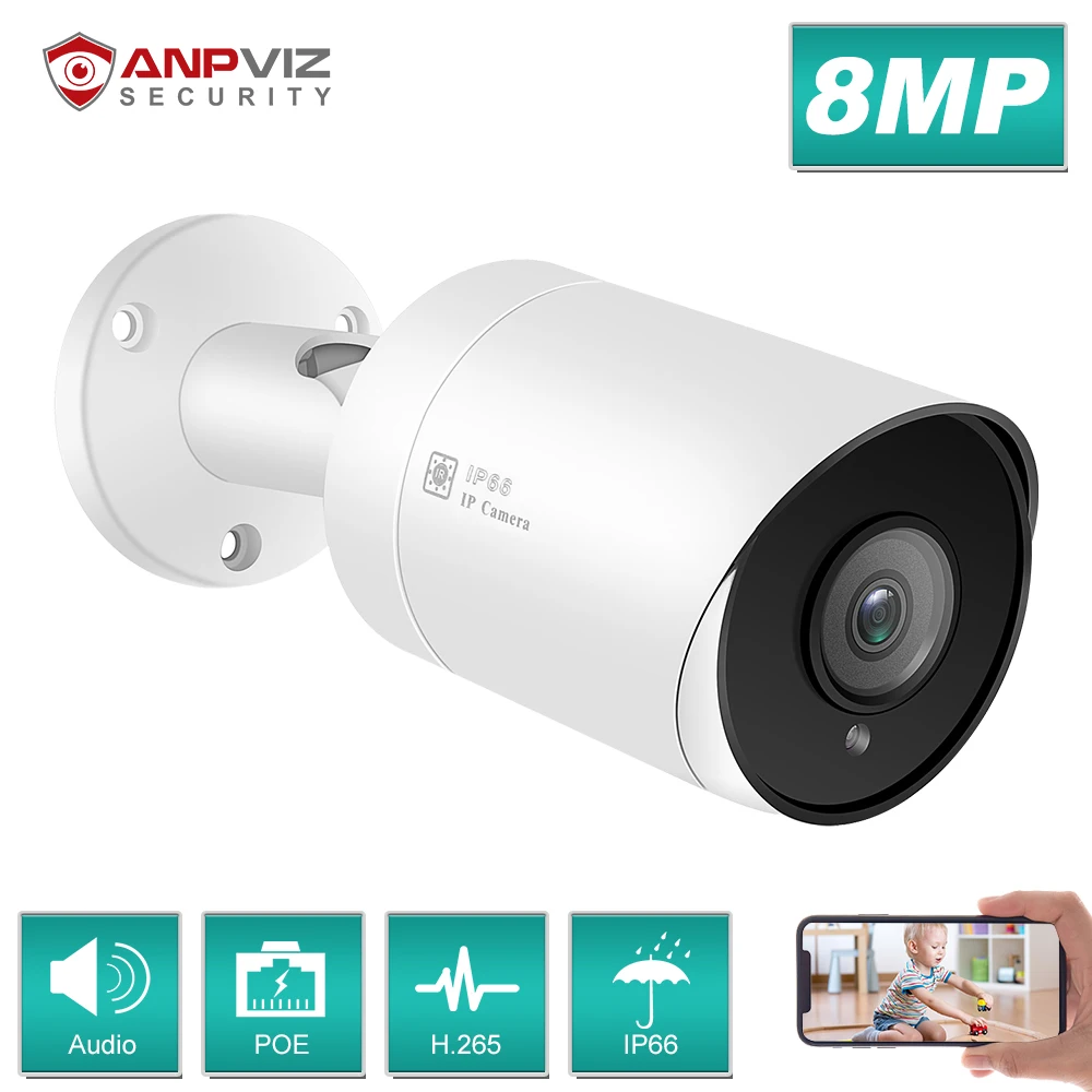 Anpviz 4K IP Камера на открытом воздухе/домашний 8MP пуля POE безопасности Встроенный