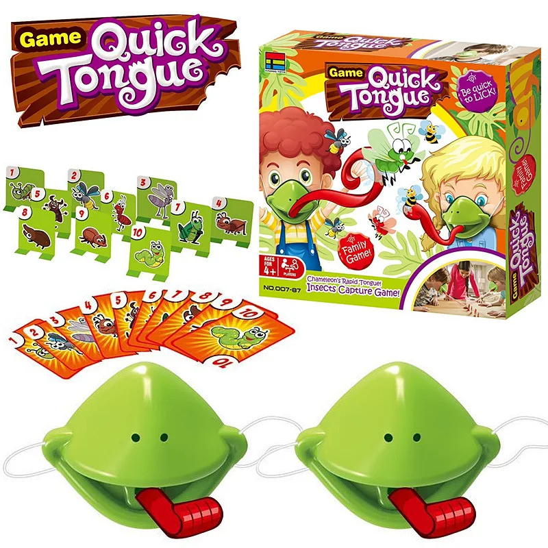 Frogs Tongue Out Gags Take Card Tongue Tic-Tac Chameleon Funny Kids Table Board Game For Family Party Lick Cards Contest Toy Set