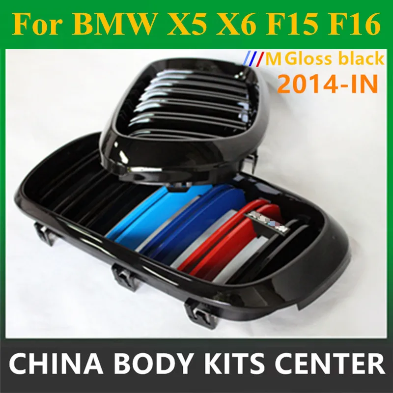 BMW X5 X6 시리즈 F15 F16 xdrive 차량용 교체 부품 광택 M 컬러 듀얼 슬랫 전면 후드 ABS 그릴 그릴 2014+
