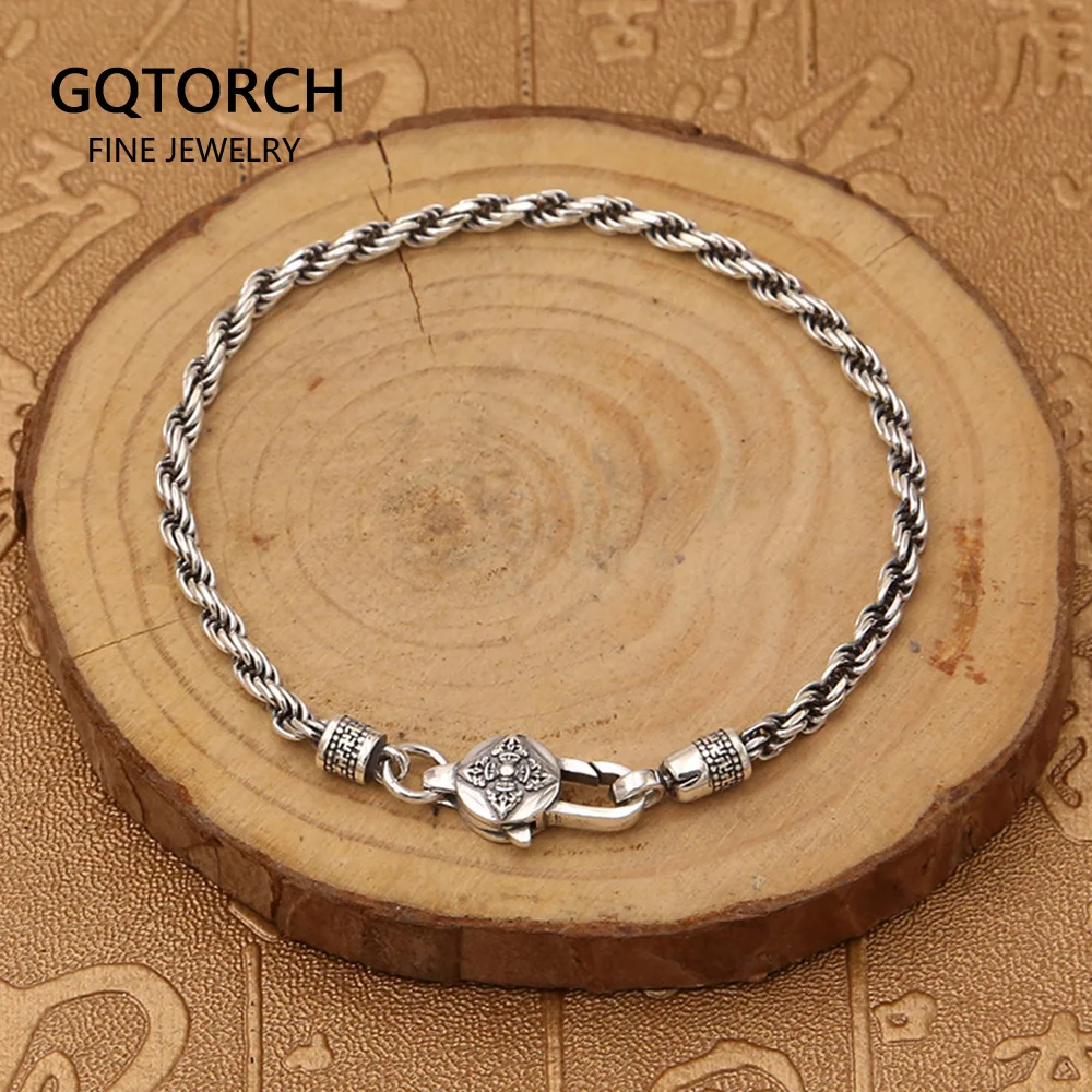 Real 925 Sterling Silver Braided Rope Chain Bracelets Tibetan Buddhism