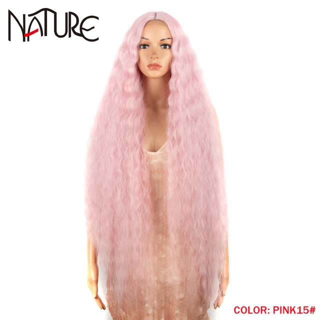 Nature Hair 38Inch Loose Wave Lace Wig Cosplay Ombre Blonde High Temperature Fiber Long Wavy Hair Synthetic Wigs For Black Women PINK15