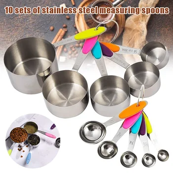 

10 Pcs/set Stainless Steel Measuring Cups Spoons Set for Cooking Baking Making Tea Coffee Kitchen Measuring Tools K888