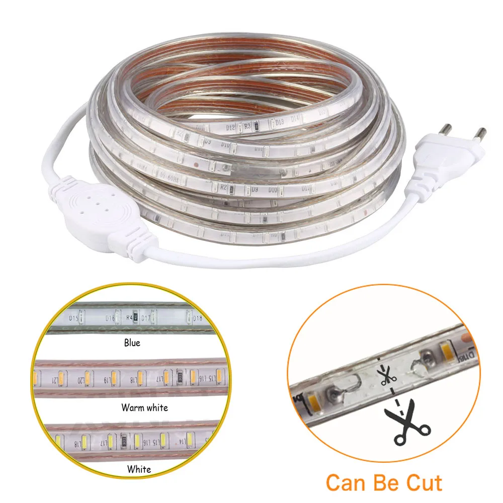 AC220V LED Strip SMD3014 Waterproof 120LEDs/m Flexible Lamp Indoor Outdoor EU Plug In Light 1-35m Tape For Home Garden | Лампы и