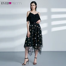 Блестящие черные платья для выпускного вечера Ever Pretty AS04086BK асимметричное шифоновое выпускное платье с вышивкой в виде звезд Vestido Curto