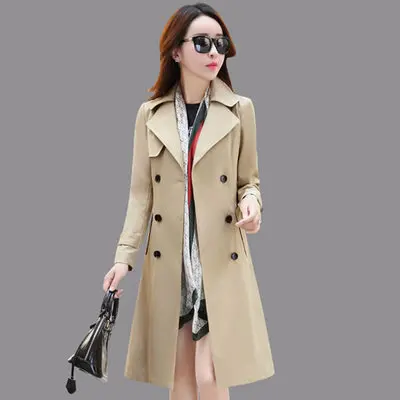 khaki Spring/autumn New Women's Casual trench coat oversize Double Breasted Vintage with belt woman clothes Outwear slim Clothing - Цвет: khaki