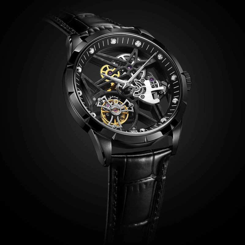Новая модель GUANQIN 100% оригинал Tourbillon Мужские часы Топ бренд класса люкс двойной