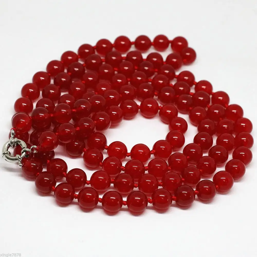 

Stunning Long 33" 8mm Round Natural Red Ruby Gemstone Beads Necklace AAA