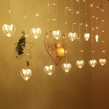 

2.5M 12 Love Heart Curtain Lights Christmas Decorations for Home Christmas Ornaments Christmas Tree New Year Decor 2020 Navidad