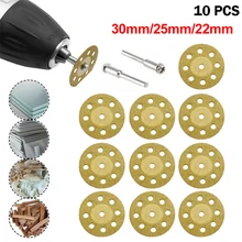 Mini lames de scie diamantées 22/25/30mm, 10 pièces/ensemble, disques de coupe argentés avec 2X tiges de connexion pour perceuse Dremel, outil rotatif adapté