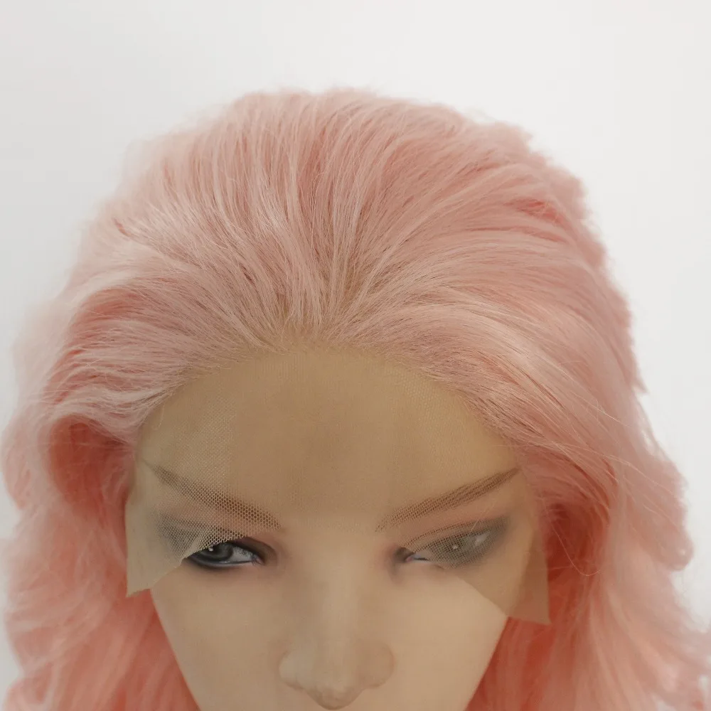 MRWIG Short curly bob pink synthetic front lace wig glueless middle part young lady party cosplay